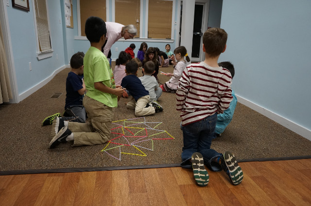 Put your sticks together to make repeating triangles.