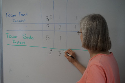 We write down all of the data and compare the times.