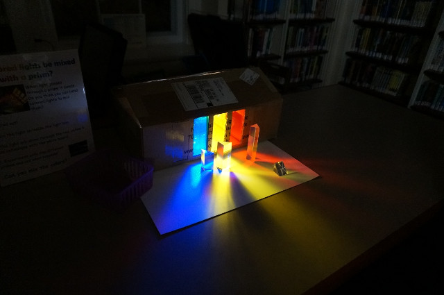 We mix colored light with prisms.
